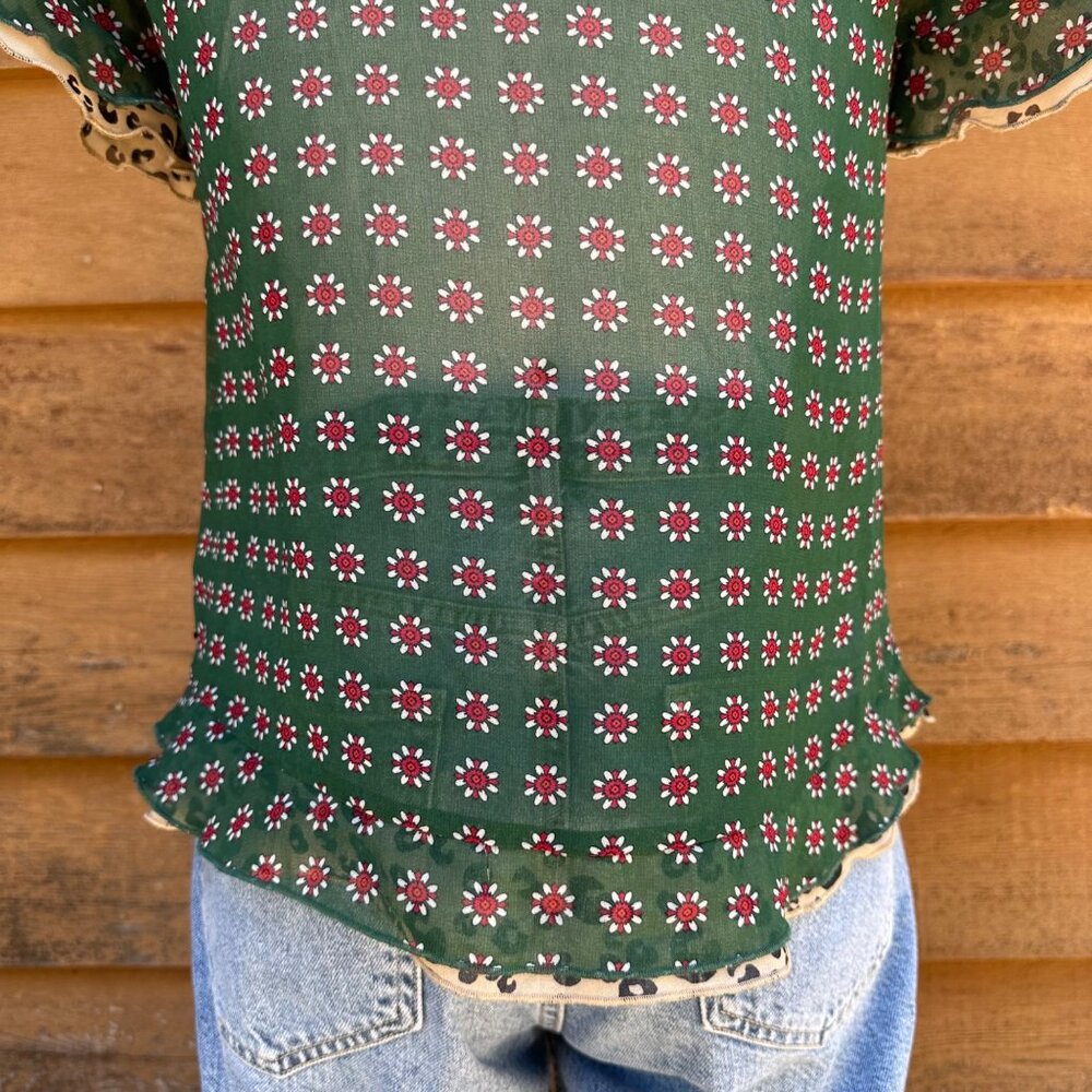 Scotch & Soda The Peaks Green Floral Napoleon Collar Blouse Shirt Size XS - Picture 8 of 8